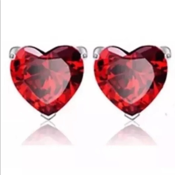 Red Heart Matching Pierced Earrings & Pendant Set - Picture 2 of 7